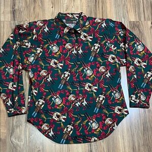 Vtg AINTREE Christmas Shirt Multiple Colorful Nutcracker Figures & Red Bows Sz M